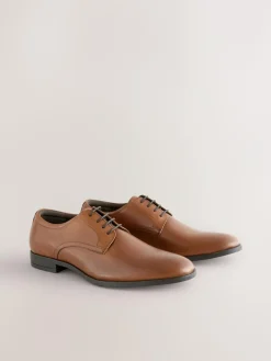 Outlet Next Standard Fit Leather Plain Derby Shoes Tan Brown