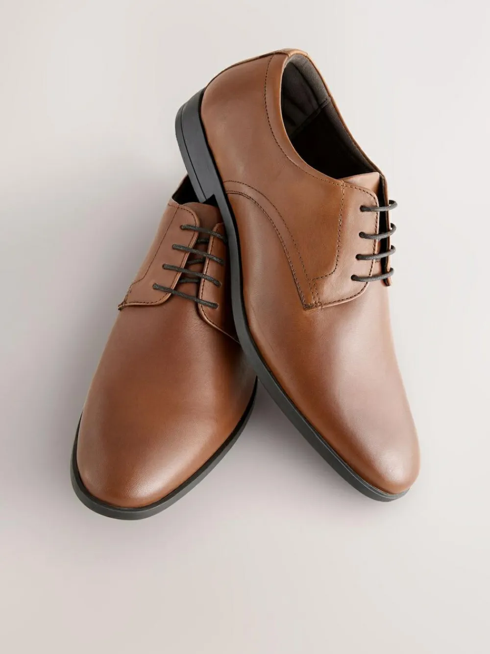 Outlet Next Standard Fit Leather Plain Derby Shoes Tan Brown