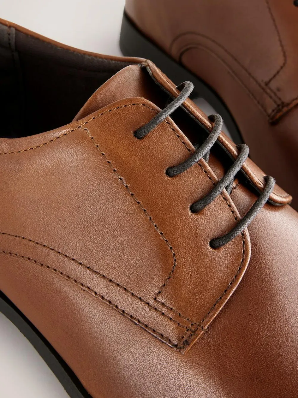 Outlet Next Standard Fit Leather Plain Derby Shoes Tan Brown