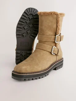 Next Standard/Wide Fit Forever Comfort® Double Buckle Faux Fur Lined Ankle Boots^Women Wide Fit & Extra Wide Fit