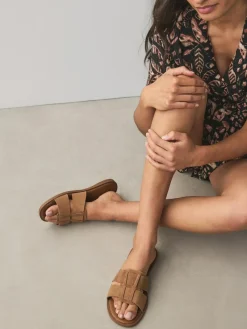 Next Tan Brown Standard/Wide Fit Slot Mule Sandals^Women Wide Fit & Extra Wide Fit