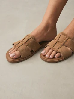 Next Tan Brown Standard/Wide Fit Slot Mule Sandals^Women Wide Fit & Extra Wide Fit