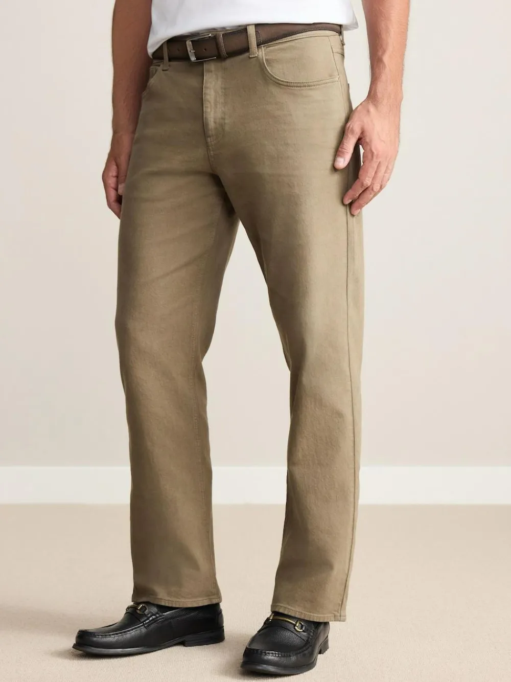 Next Straight Fit Signature Belted Jeans Tan Brown