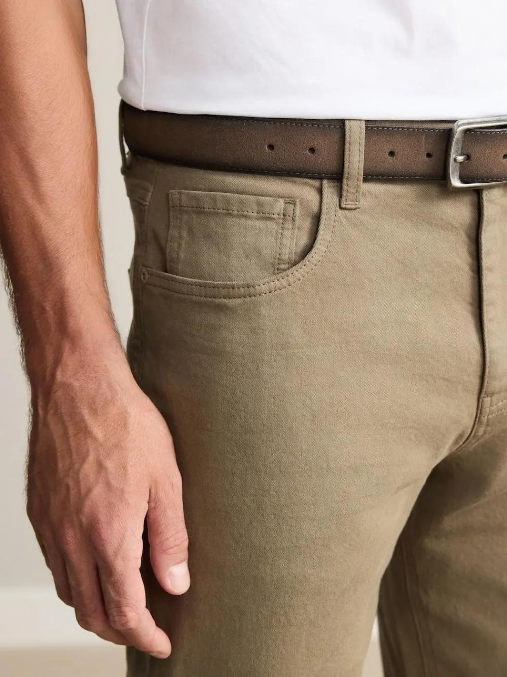 Next Straight Fit Signature Belted Jeans Tan Brown