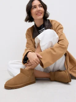 Outlet Next Extra Wide Fit Water Repellent Faux Fur Ankle Boots Tan Brown Suede