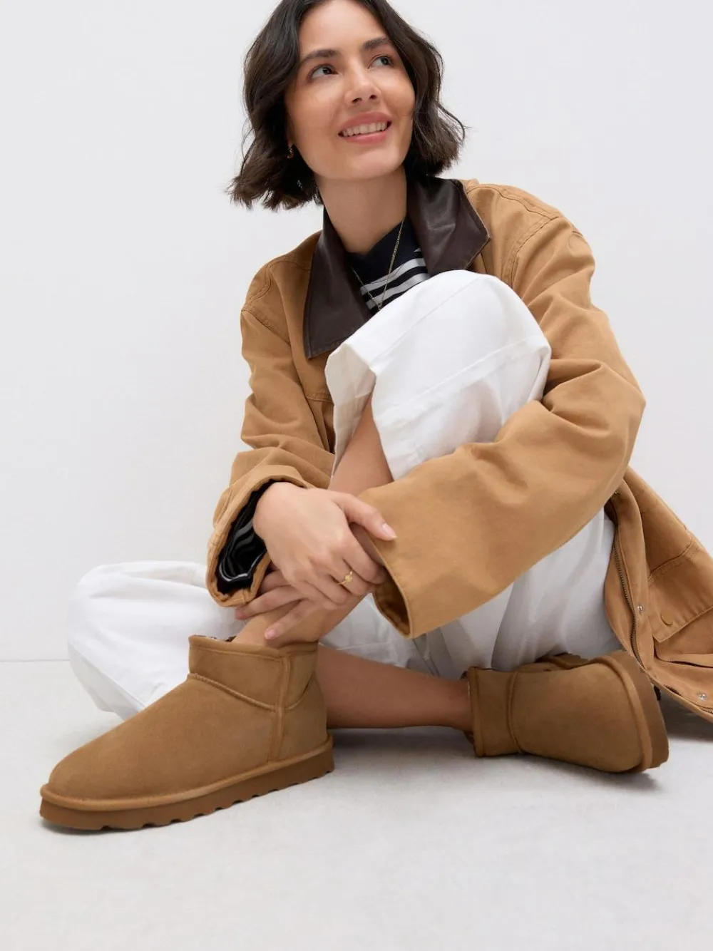 Outlet Next Extra Wide Fit Water Repellent Faux Fur Ankle Boots Tan Brown Suede