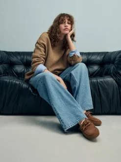 Next Standard Fit Leather Round Toe Boat Shoes^Women Flats|Wide Fit & Extra Wide Fit