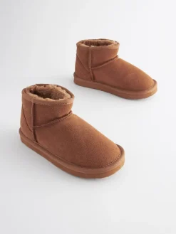 New Next Suede Warm Lined Ankle Slipper Boots Tan Brown