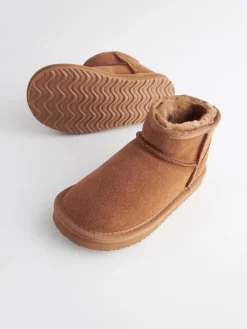 New Next Suede Warm Lined Ankle Slipper Boots Tan Brown