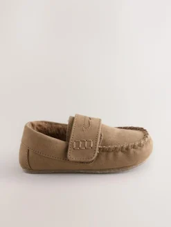 Hot Next Touch Fastening Moccasin Slippers Tan Brown