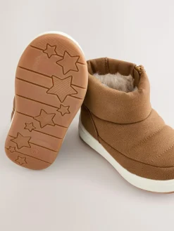 Next Quilted Pull On Boots Tan Brown Warm Lined