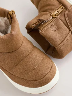 Next Quilted Pull On Boots Tan Brown Warm Lined