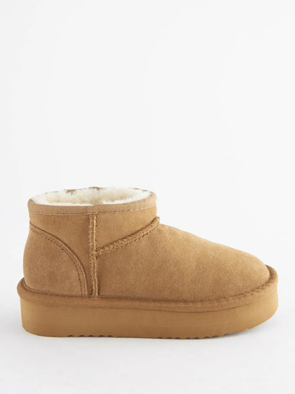 Outlet Next Wide Fit (G) Flatform Mini Warm Lined Water Repellent Suede Pull-On Boots Tan Brown
