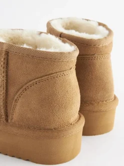 Outlet Next Wide Fit (G) Flatform Mini Warm Lined Water Repellent Suede Pull-On Boots Tan Brown