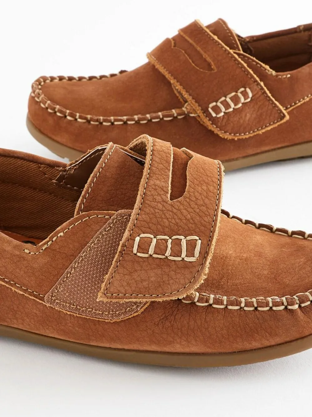 Hot Next Wide Fit (G) Leather Penny Loafers with Touch and Close Fastening Tan Brown