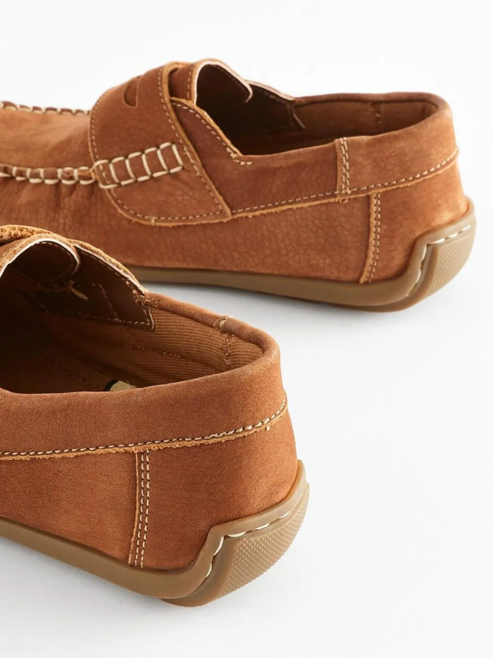 Hot Next Wide Fit (G) Leather Penny Loafers with Touch and Close Fastening Tan Brown