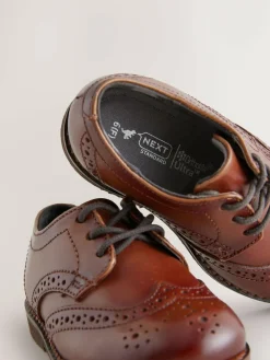 Next Tan Brown Wide Fit (G) Smart Leather Brogue Shoes^BOY Shoes|Occasionwear