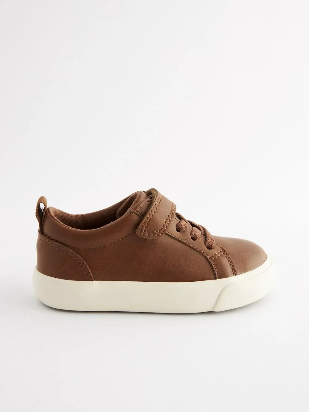 Hot Next Wide Fit (G) Touch Fastening Elastic Lace Trainers Tan Brown