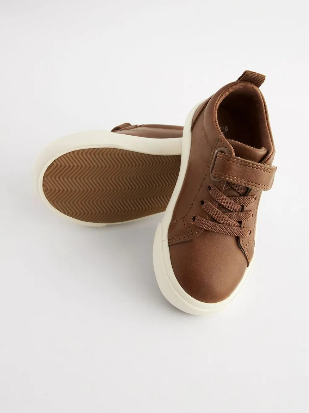 Hot Next Wide Fit (G) Touch Fastening Elastic Lace Trainers Tan Brown