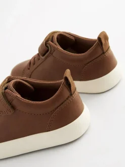 Hot Next Wide Fit (G) Touch Fastening Elastic Lace Trainers Tan Brown