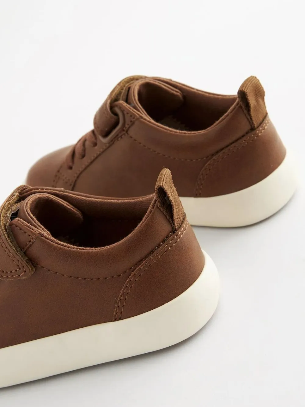 Hot Next Wide Fit (G) Touch Fastening Elastic Lace Trainers Tan Brown