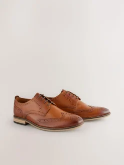 Next Wide Fit Leather Contrast Sole Brogue Shoes^ Shoes