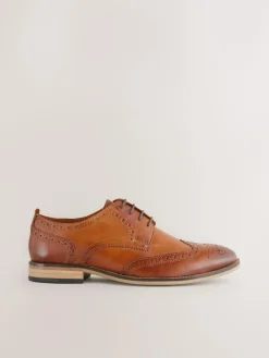 Next Wide Fit Leather Contrast Sole Brogue Shoes^ Shoes