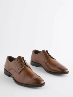 Best Next Wide Fit Leather Plain Derby Shoes Tan Brown