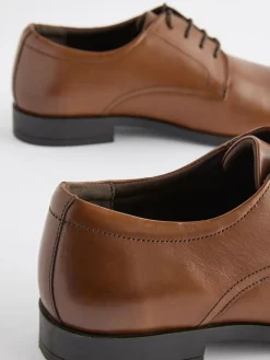 Best Next Wide Fit Leather Plain Derby Shoes Tan Brown