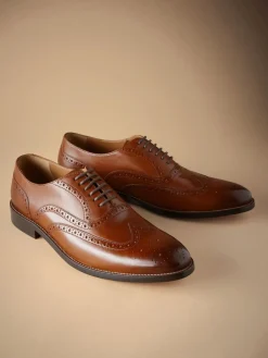 Next Wide Fit Signature Italian Leather Wingcap Brogue Shoes^ Occasionwear|Shoes