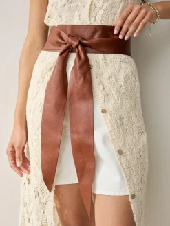 Next Tan Knot Detail Wide Leather Belt