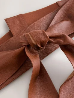 Next Tan Knot Detail Wide Leather Belt