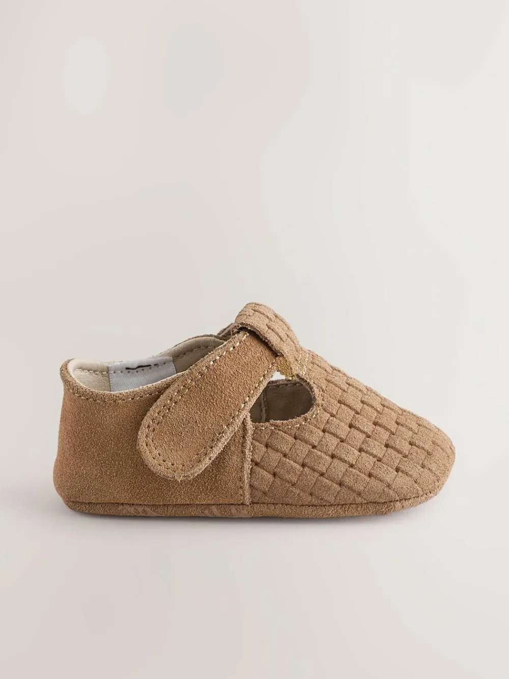 New Next Leather Baby T-Bar Shoes (0-24mths) Tan Woven Suede