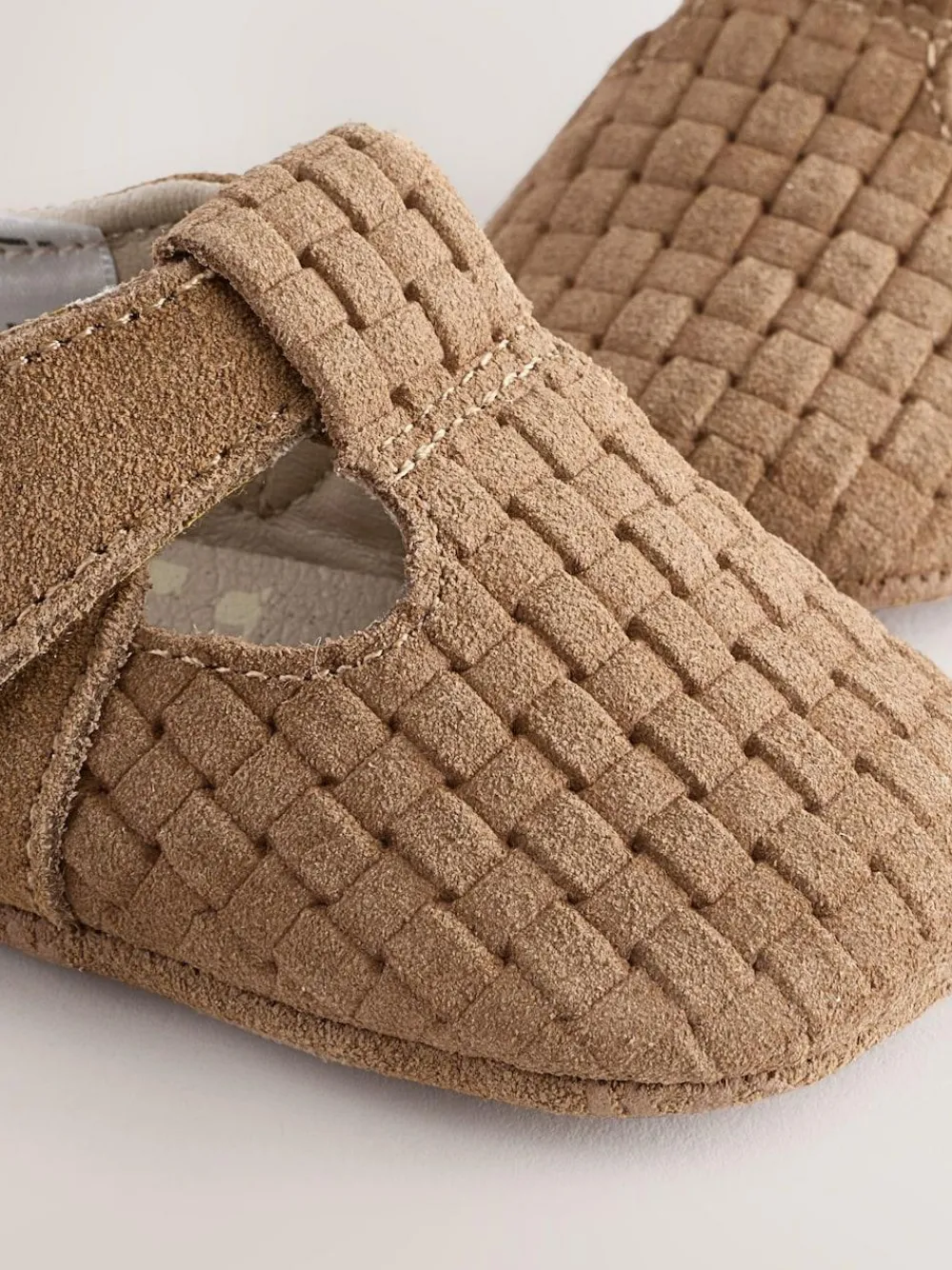New Next Leather Baby T-Bar Shoes (0-24mths) Tan Woven Suede