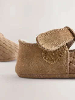 New Next Leather Baby T-Bar Shoes (0-24mths) Tan Woven Suede