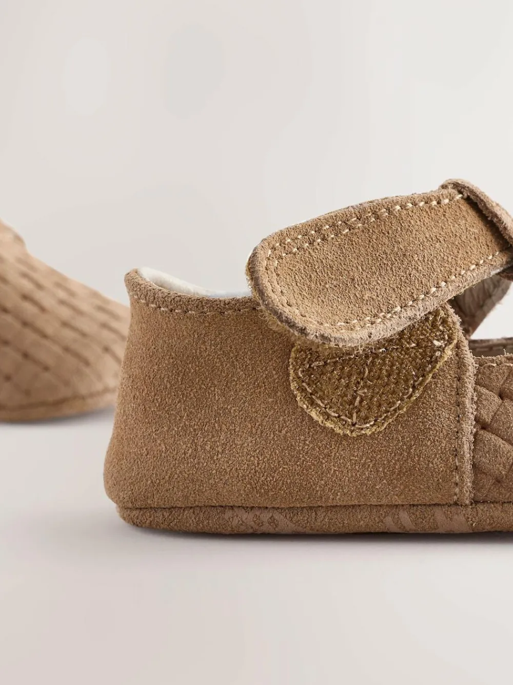 New Next Leather Baby T-Bar Shoes (0-24mths) Tan Woven Suede