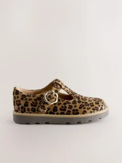 Clearance Next Standard Fit (F) T-Bar Shoes Tan/Animal Print