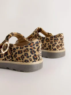 Clearance Next Standard Fit (F) T-Bar Shoes Tan/Animal Print