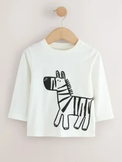 Discount Next Tan/White/Black Safari Long Sleeve Graphic Print T-Shirts 3 Pack (3mths-7yrs)