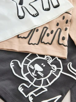 Discount Next Tan/White/Black Safari Long Sleeve Graphic Print T-Shirts 3 Pack (3mths-7yrs)