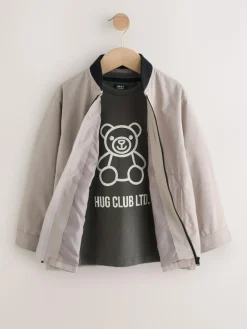 Next Taupe Bomber Shacket and T-Shirt Set 2 Piece (3mths-7yrs)^BOY Coats, Jackets & Pramsuits|Coats, Jackets & Pramsuits