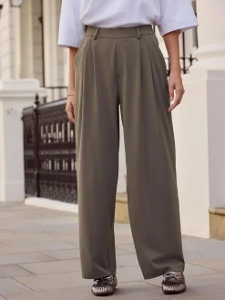 Clearance Next N. Premium Wide Leg Tailored Jersey Trousers Taupe Brown