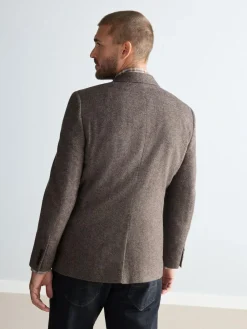 New Next Regular Fit Signature Wool Blend Herringbone Nova Fides Blazer Taupe Brown