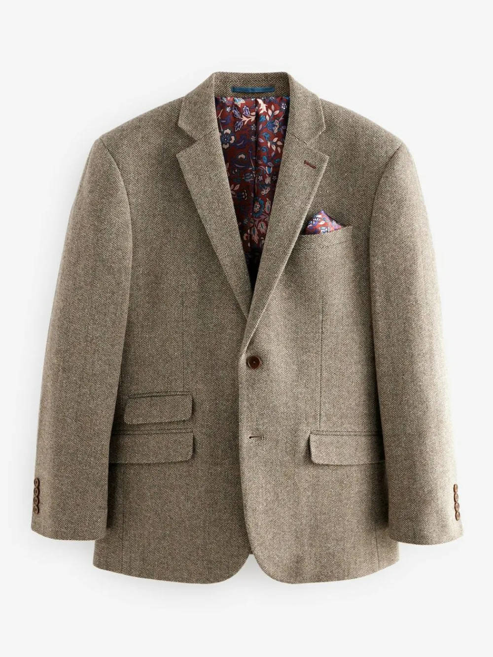New Next Regular Fit Signature Wool Blend Herringbone Nova Fides Blazer Taupe Brown