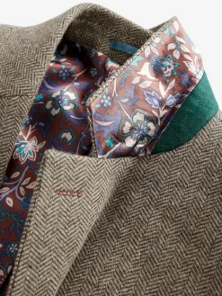 New Next Regular Fit Signature Wool Blend Herringbone Nova Fides Blazer Taupe Brown