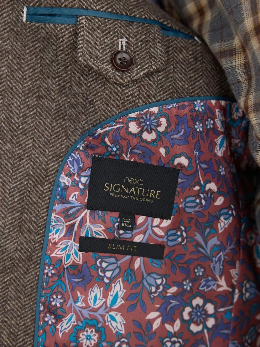 New Next Regular Fit Signature Wool Blend Herringbone Nova Fides Blazer Taupe Brown