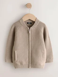 Next Taupe Brown Zip Through Cardigan (3mths-7yrs)^BOY Knitwear & Sweaters|Knitwear