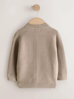 Next Taupe Brown Zip Through Cardigan (3mths-7yrs)^BOY Knitwear & Sweaters|Knitwear