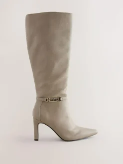 Next Forever Comfort® Knee High Hardware Trim Heeled Boots Taupe