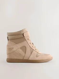 New Next Forever Comfort® Lace Up Wedge Trainers Taupe